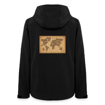 Carte du monde vintage Sépia nautique - Veste softshell femme recyclée Stanley/Stella - noir - Dos - AI Model Female 172 light (172cm)
