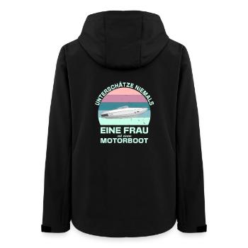 Unterschätze niemals eine Frau am Motorboot - Frauen Recycelte Softshelljacke von Stanley/Stella - Schwarz - Hinten - AI Model Female 172 light (172cm)