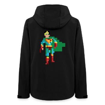 Pixel Art Superheld – Männlicher Held mit grünem Umhang - Frauen Recycelte Softshelljacke von Stanley/Stella - Schwarz - Hinten - AI Model Female 172 light (172cm)