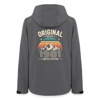 Vintage Born in March 1981 Original 45 years ago - Women’s Recycled Softshell Jacket by Stanley/Stella - anthracite - Back - AI Model Female 172 light (172cm)