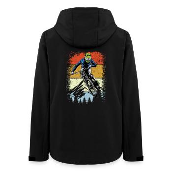 Pilote de moto tout-terrain rétro sur rayures coucher de soleil - Veste softshell femme recyclée Stanley/Stella - noir - Dos - AI Model Female 172 light (172cm)