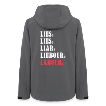 Bold anti-Labour Slogan Typography Design - Frauen Recycelte Softshelljacke von Stanley/Stella - Anthrazit - Hinten - AI Model Female 172 light (172cm)