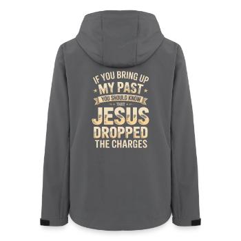 Past Charges: Jesus Dropped The Charges - Women’s Recycled Softshell Jacket by Stanley/Stella - anthracite - Back - AI Model Female 172 light (172cm)