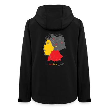 Landkarte mit stylischer Frau und Nationalfarben - Frauen Recycelte Softshelljacke von Stanley/Stella - Schwarz - Hinten - AI Model Female 172 light (172cm)