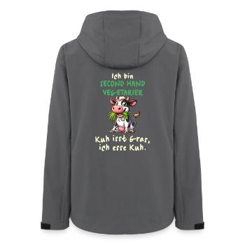 Second Hand Vegetarier – Lustiges Kuh-Design - Frauen Recycelte Softshelljacke von Stanley/Stella - Anthrazit - Hinten - AI Model Female 172 light (172cm)