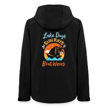 Lake Days Sun Rays Boat Waves Retro Sailing Art - Frauen Recycelte Softshelljacke von Stanley/Stella - Schwarz - Hinten - AI Model Female 172 light (172cm)