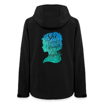 She is clothed in strength & dignity - Frauen Recycelte Softshelljacke von Stanley/Stella - Schwarz - Hinten - AI Model Female 172 light (172cm)