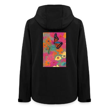 Fleurs et papillon - Veste softshell femme recyclée Stanley/Stella - noir - Dos - AI Model Female 172 light (172cm)