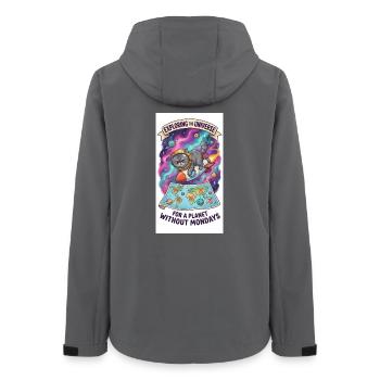 Katzensprung durchs Universum - Frauen Recycelte Softshelljacke von Stanley/Stella - Anthrazit - Hinten - AI Model Female 172 light (172cm)