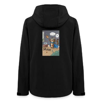 Superhero Cat Splash — Regretful Goldfish Saga - Frauen Recycelte Softshelljacke von Stanley/Stella - Schwarz - Hinten - AI Model Female 172 light (172cm)