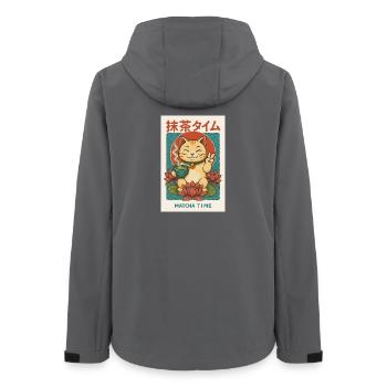 Katzenfreund Meet Matcha - Frauen Recycelte Softshelljacke von Stanley/Stella - Anthrazit - Hinten - AI Model Female 172 light (172cm)
