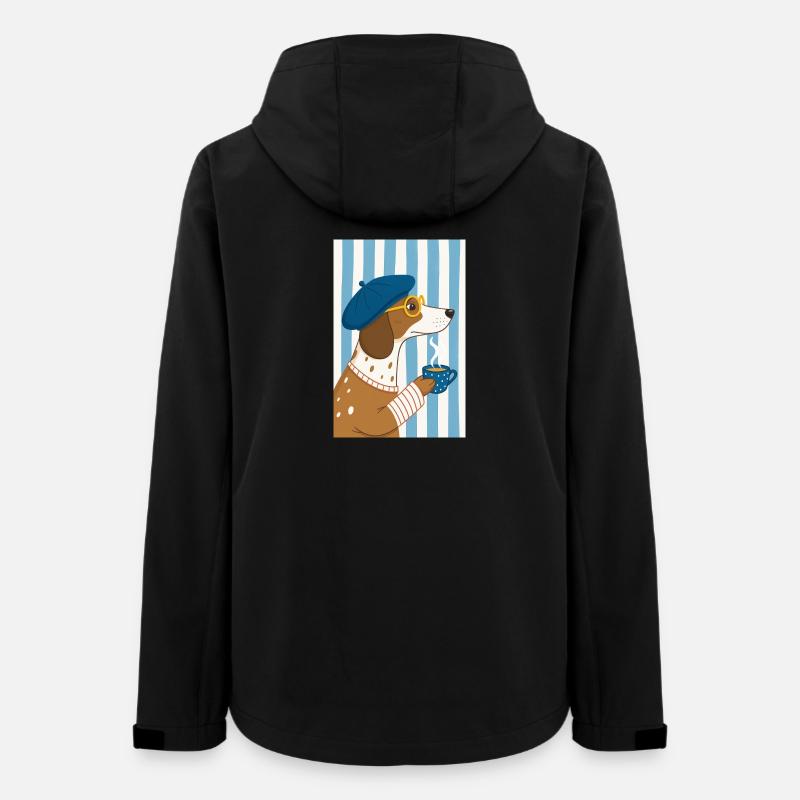 Chien chic café et béret - Veste softshell femme recyclée Stanley/Stella - noir