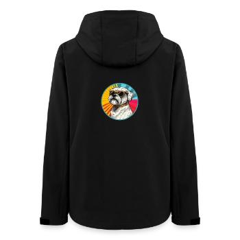 Sunburst Pup mit Retro-Sonnenbrille - Frauen Recycelte Softshelljacke von Stanley/Stella - Schwarz - Hinten - AI Model Female 172 light (172cm)