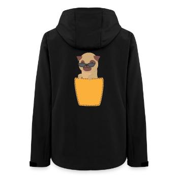 Mops mit Sonnenbrille in Brusttasche - Frauen Recycelte Softshelljacke von Stanley/Stella - Schwarz - Hinten - AI Model Female 172 light (172cm)