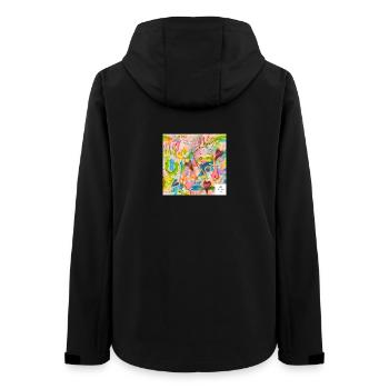 Graffiti JOY I statement styles I chrart2wear - Women’s Recycled Softshell Jacket by Stanley/Stella - black - Back - AI Model Female 172 light (172cm)