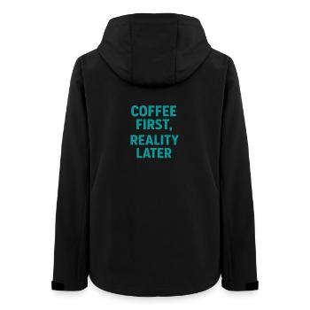 Le café d’abord, la réalité plus tard - Veste softshell femme recyclée Stanley/Stella - noir - Dos - AI Model Female 172 light (172cm)