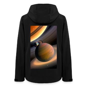 Celestial Ringed Planets Artwork - Women’s Recycled Softshell Jacket by Stanley/Stella - black - Back - AI Model Female 172 light (172cm)