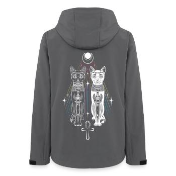 Deux Chats Bastet Dualité Ankh Chat Déesse - Veste softshell femme recyclée Stanley/Stella - charbon - Dos - AI Model Female 172 light (172cm)