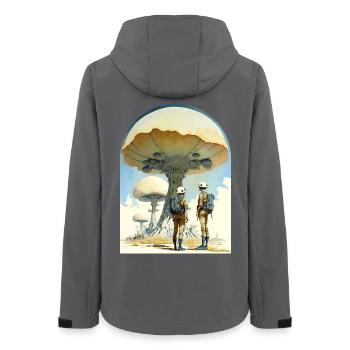 Mushroom Digital Space Art 70s - Women’s Recycled Softshell Jacket by Stanley/Stella - anthracite - Back - AI Model Female 172 light (172cm)