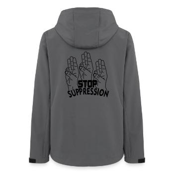 Unterdrückung von Handgesten stoppen - Frauen Recycelte Softshelljacke von Stanley/Stella - Anthrazit - Hinten - AI Model Female 172 light (172cm)