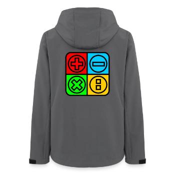 Berechnen Sie das Logo mit vier Emblemen Farbe schwarz umrandet - Frauen Recycelte Softshelljacke von Stanley/Stella - Anthrazit - Hinten - AI Model Female 172 light (172cm)