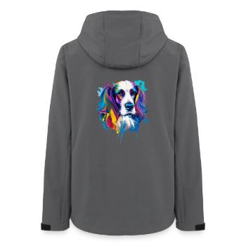 Cocker Spaniel Hund Farbenfrohes Pop-Art-Porträt - Frauen Recycelte Softshelljacke von Stanley/Stella - Anthrazit - Hinten - AI Model Female 172 light (172cm)