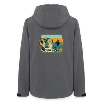 Retro-Abzeichen, Algarve Portugal, Strand Sommersonne - Frauen Recycelte Softshelljacke von Stanley/Stella - Anthrazit - Hinten - AI Model Female 172 light (172cm)