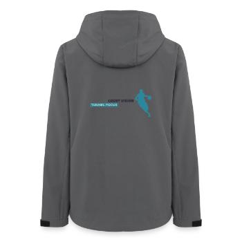 Vision des Hofes. Fokus des Tunnels. – Blaues Design - Frauen Recycelte Softshelljacke von Stanley/Stella - Anthrazit - Hinten - AI Model Female 172 light (172cm)
