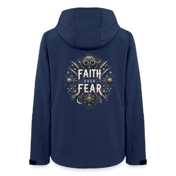 Glaube über Angst Steampunk - Frauen Recycelte Softshelljacke von Stanley/Stella - Navy - Hinten - AI Model Female 172 light (172cm)
