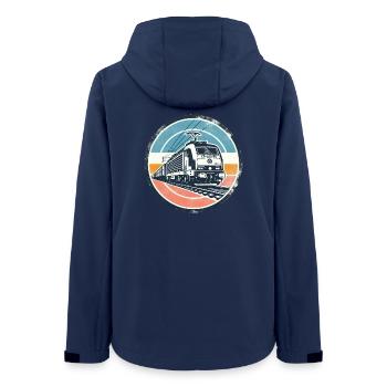 E-Lok mit Güterzug - Frauen Recycelte Softshelljacke von Stanley/Stella - Navy - Hinten - AI Model Female 172 light (172cm)