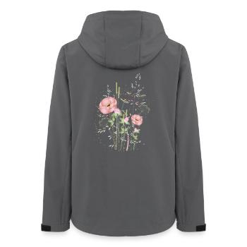 Zarte Sommerwiese mit Blumen in Pastell - Frauen Recycelte Softshelljacke von Stanley/Stella - Anthrazit - Hinten - AI Model Female 172 light (172cm)