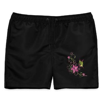 Florales Blumenmotiv mit Schmetterling - Männer Badeshorts - Schwarz - Vorne - AI Model Male 178 light (178cm)