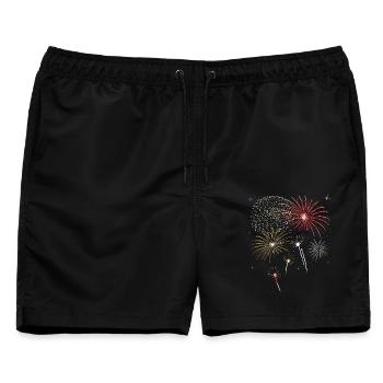 Silvester. Buntes Feuerwerk mit Sternen. - Männer Badeshorts - Schwarz - Vorne - AI Model Male 178 light (178cm)