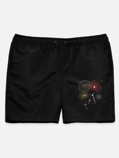 Silvester. Buntes Feuerwerk mit Sternen. - Männer Badeshorts - Schwarz