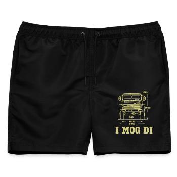 Unimog Gelaendefahrzeug Gelaendewagen - Männer Badeshorts - Schwarz - Vorne - AI Model Male 178 light (178cm)