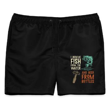 Funny Fishing Beer Quote – Rescue Fish - Männer Badeshorts - Schwarz - Vorne - AI Model Male 178 light (178cm)