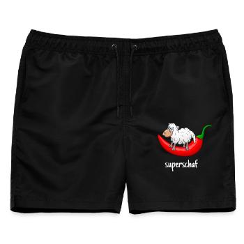 Superschaf, Schaf, Chili, lustiges Schaf, scharf - Männer Badeshorts - Schwarz - Vorne - AI Model Male 178 light (178cm)