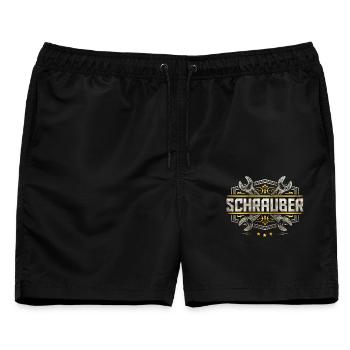 Schrauber - Bastler - KfZ Automechaniker - Männer Badeshorts - Schwarz - Vorne - AI Model Male 178 light (178cm)