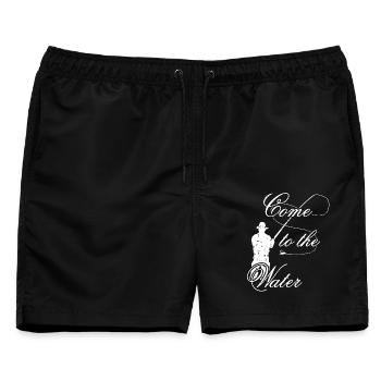 Come to the Water | Geh Angeln | Fliegenfischen - Männer Badeshorts - Schwarz - Vorne - AI Model Male 178 light (178cm)