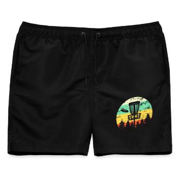 Disc Golf Korb Retro  - Männer Badeshorts - Schwarz - Vorne - AI Model Male 178 light (178cm)