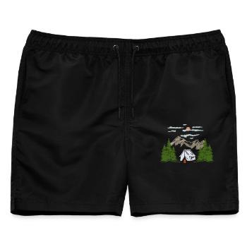 Camping Zelten Bergmotiv Geschenkidee - Männer Badeshorts - Schwarz - Vorne - AI Model Male 178 light (178cm)