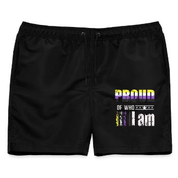Proud of who I am Nicht-binär LGBT - Männer Badeshorts - Schwarz - Vorne - AI Model Male 178 light (178cm)