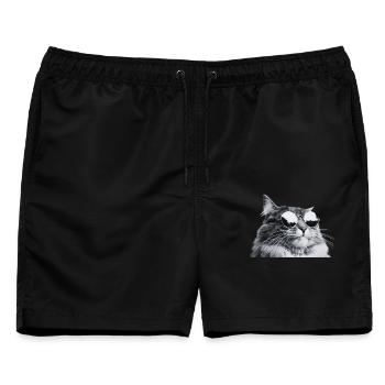 Graue Katze mit Sonnenbrille Porträt - Männer Badeshorts - Schwarz - Vorne - AI Model Male 178 light (178cm)