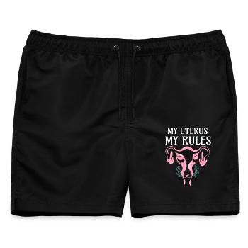 Mittelfinger Gebärmutter - My Uterus My Rules - Männer Badeshorts - Schwarz - Vorne - AI Model Male 178 light (178cm)