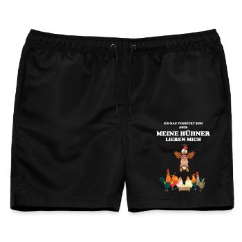 Meine Hühner lieben mich - Hahn Huhn Hühnerstall - Männer Badeshorts - Schwarz - Vorne - AI Model Male 178 light (178cm)