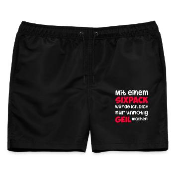 Sixpack Spruch lustig Fitness Humor - Männer Badeshorts - Schwarz - Vorne - AI Model Male 178 light (178cm)