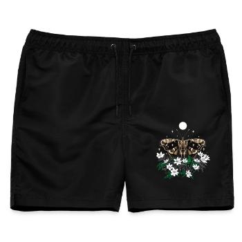 Motte Nachtfalter mit Buschwindröschen - Männer Badeshorts - Schwarz - Vorne - AI Model Male 178 light (178cm)