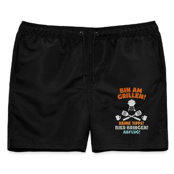 BIN AM GRILLEN BBQ Grillmeister - Männer Badeshorts - Schwarz - Vorne - AI Model Male 178 light (178cm)