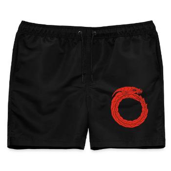 Verschlingender Roter Drache - Männer Badeshorts - Schwarz - Vorne - AI Model Male 178 light (178cm)