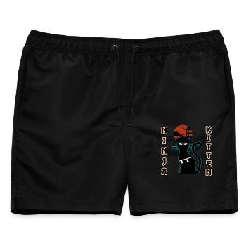Ninja Katze Samurai Mieze Assassin Kätzchen Miau - Männer Badeshorts - Schwarz - Vorne - AI Model Male 178 light (178cm)